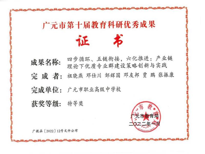广元职高在广元市第十届教育科研优秀成果评选中取得优异成绩